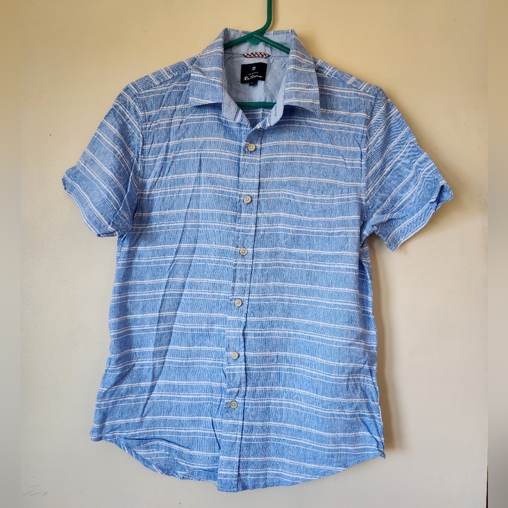 Striped Linen/blend Men's Shirt Blue